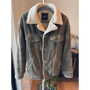 GAP Mens Corduroy Sherpa Lined Trucker Jacket Khaki Green Size Smll